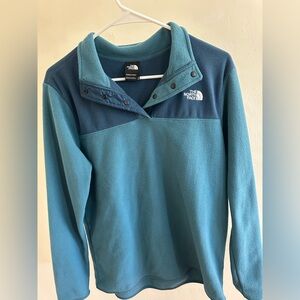 The North Face Two-Tone Teal Blue Snap Pullover Fleece